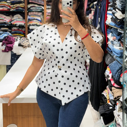 Polka Sculpt Wrap Top