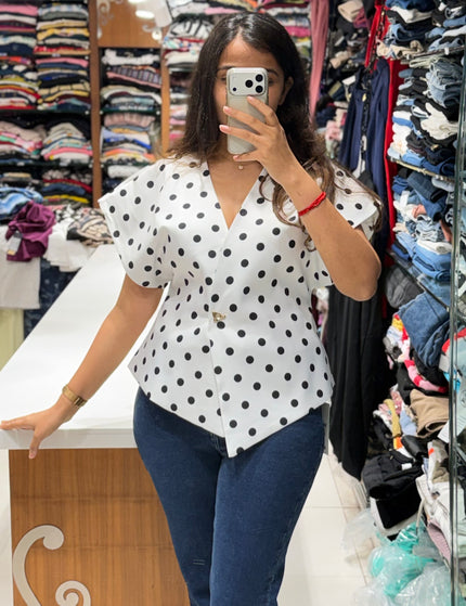 Polka Sculpt Wrap Top