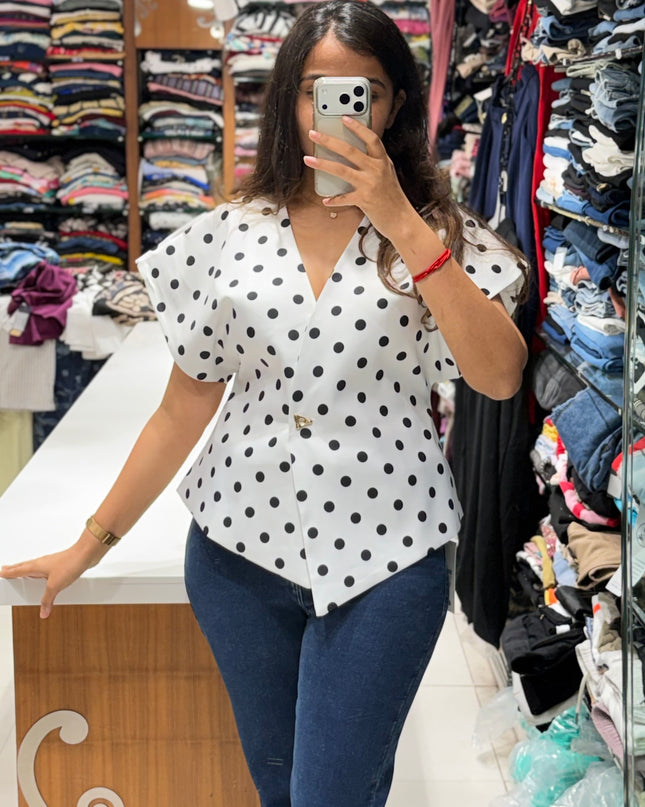 Polka Sculpt Wrap Top