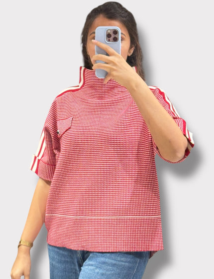 Gingham High-Neck Boxy Top
