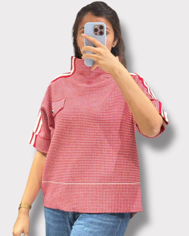 Gingham High-Neck Boxy Top