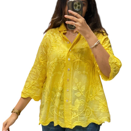 Chic Floral Embroidered Cotton Shirt