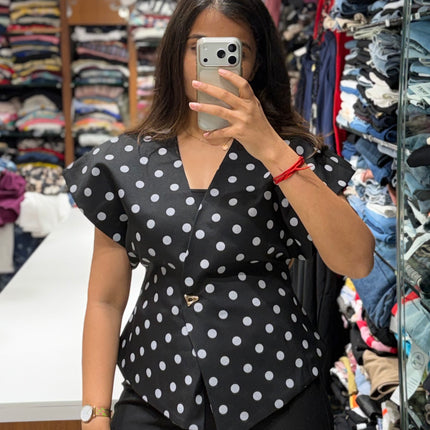 Polka Sculpt Wrap Top