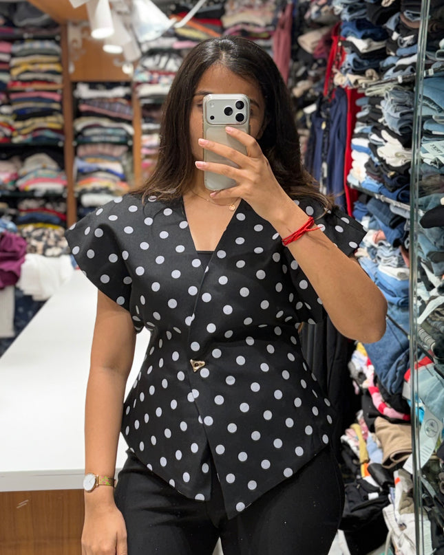 Polka Sculpt Wrap Top