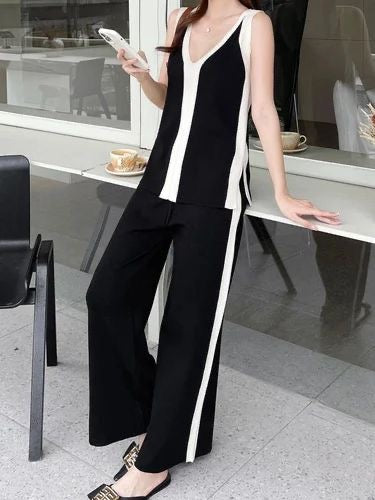 Monochrome V-Neck Co-ord Set
