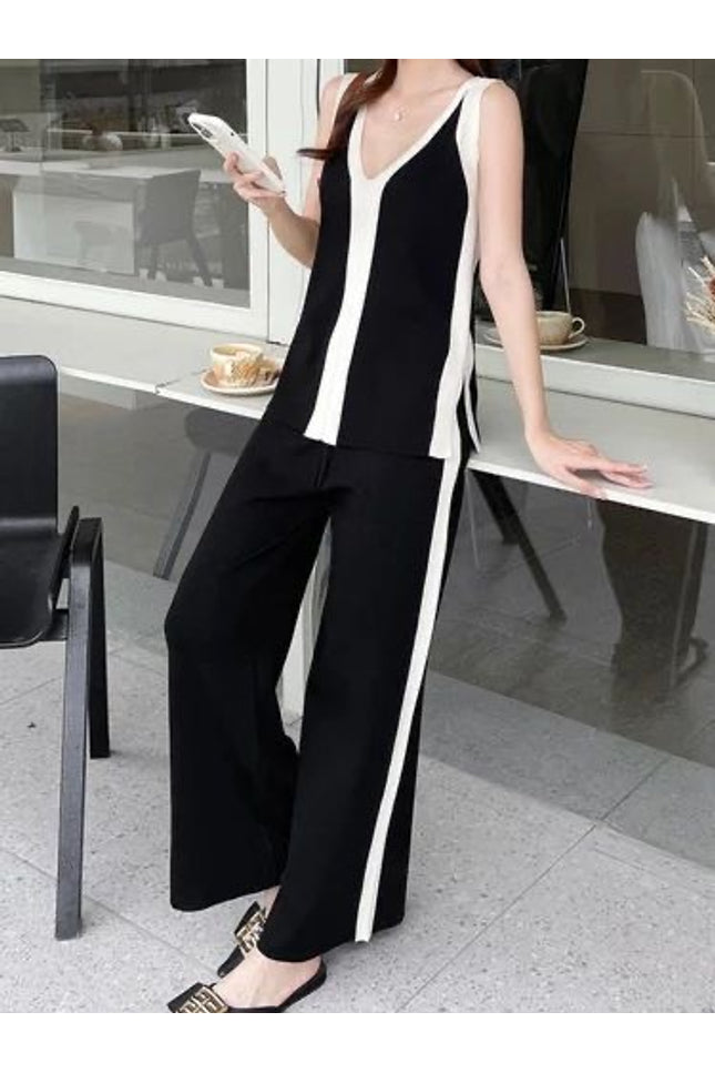 Monochrome V-Neck Co-ord Set
