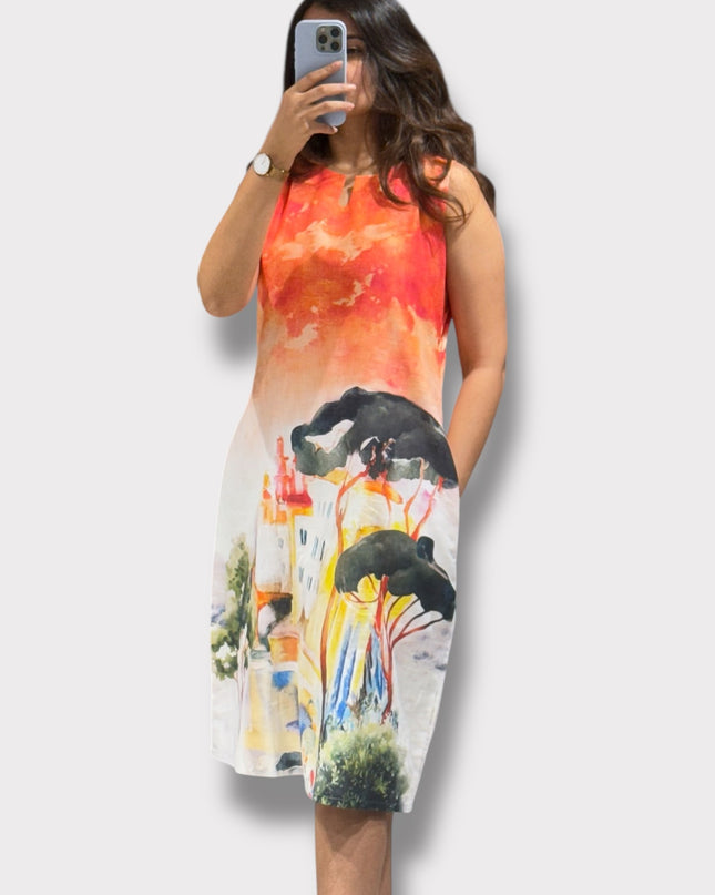 Sunset Vista Linen Shift Dress