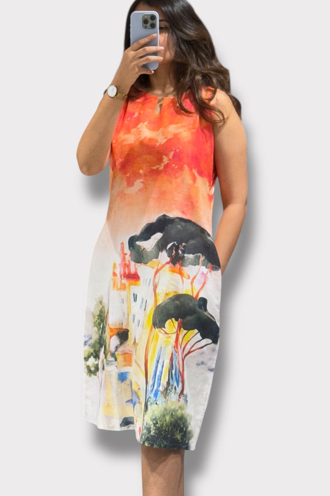 Sunset Vista Linen Shift Dress