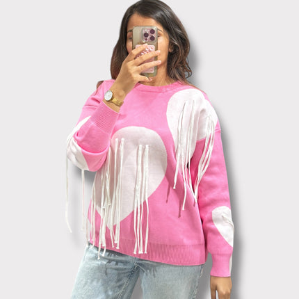 Heart Fringe Knit Top