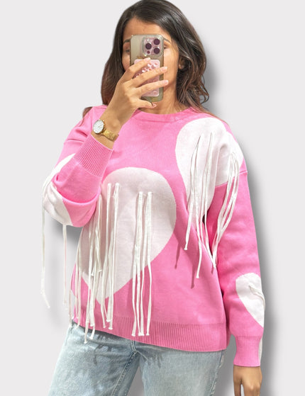 Heart Fringe Knit Top