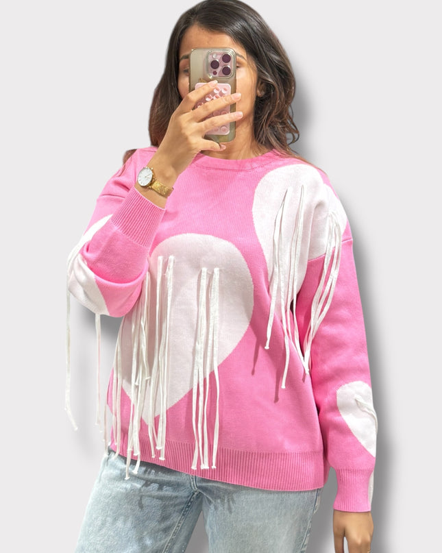 Heart Fringe Knit Top