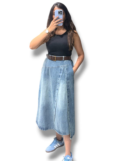 Off-Duty Denim Belted Dress
