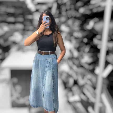 Off-Duty Denim Belted Dress