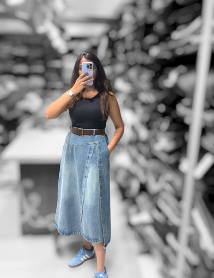 Off-Duty Denim Belted Dress