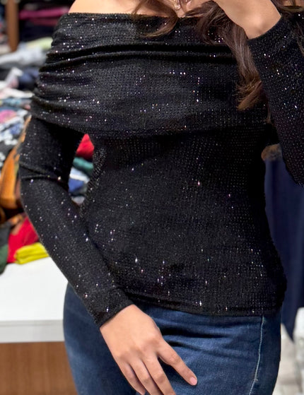 Midnight Shimmer Off-Shoulder Top