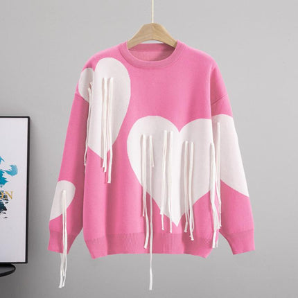 Heart Fringe Knit Top