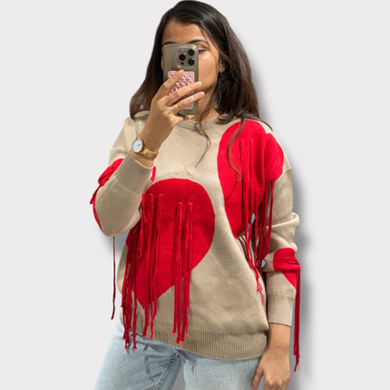 Heart Fringe Knit Top