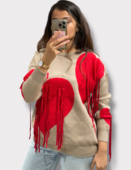 Heart Fringe Knit Top