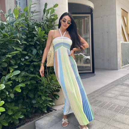 Striped Halter Maxi Dress