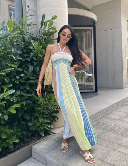 Striped Halter Maxi Dress