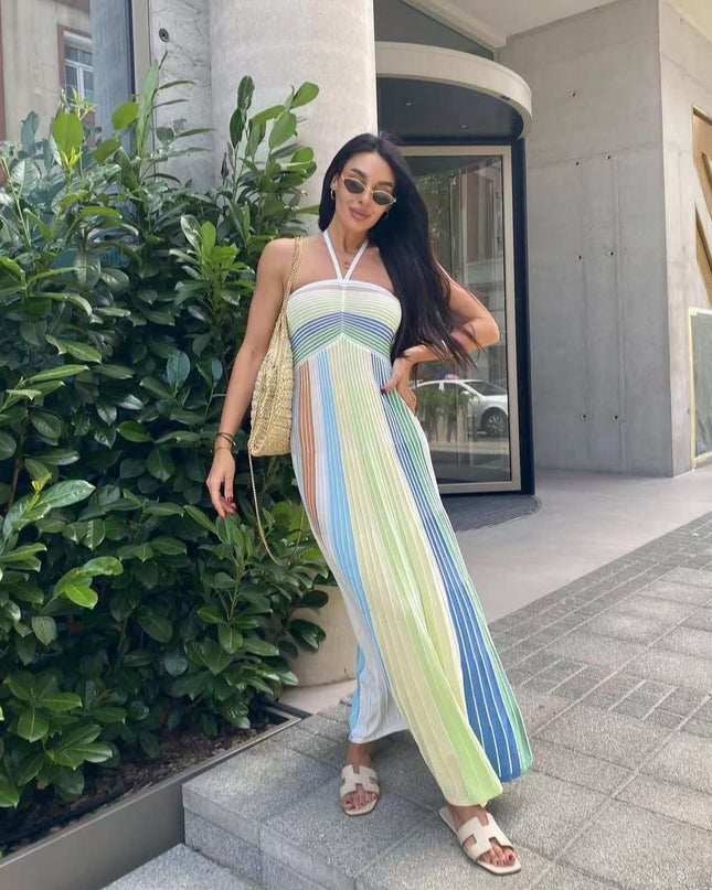 Striped Halter Maxi Dress