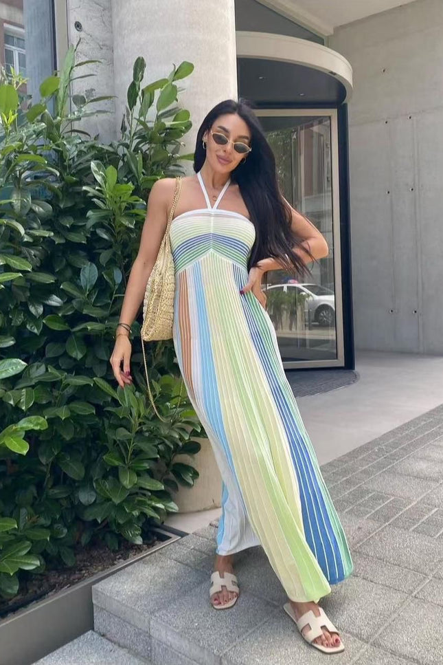 Striped Halter Maxi Dress