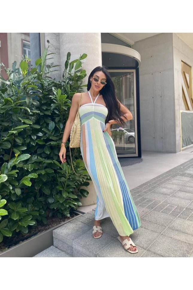 Striped Halter Maxi Dress