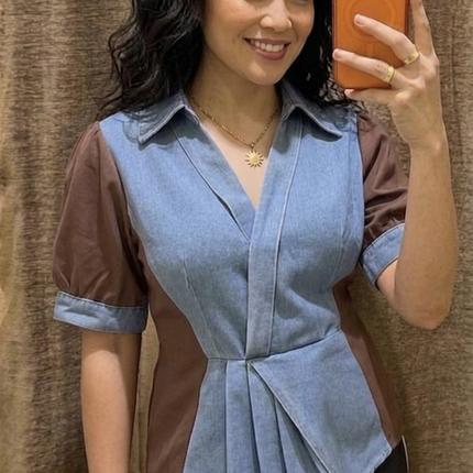 Contrast Panel Denim Top