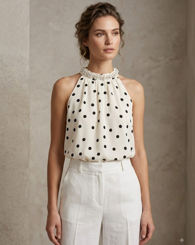 Pearl Polka Halter Top