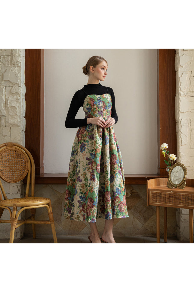 Printed Bustier Fit-and-Flare Dress