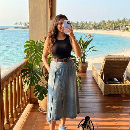 Off-Duty Denim Belted Dress
