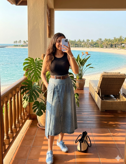 Off-Duty Denim Belted Dress