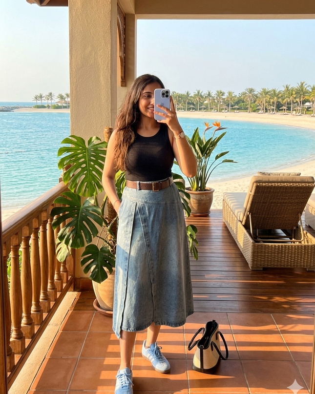 Off-Duty Denim Belted Dress