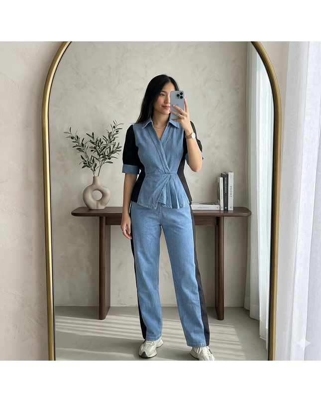 Denim Contrast Co-ord Set