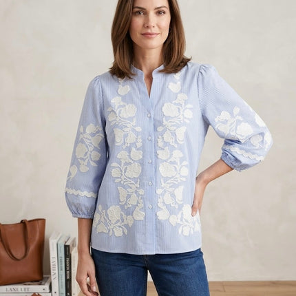 Cotton Stripe Embroidered Shirt
