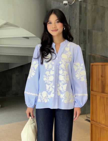 Cotton Stripe Embroidered Shirt