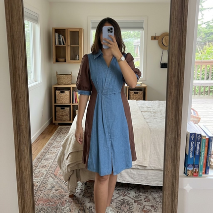 Contrast Panel Denim Dress