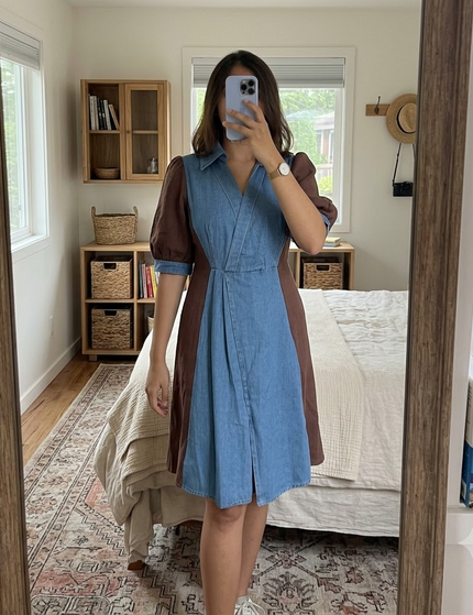 Contrast Panel Denim Dress