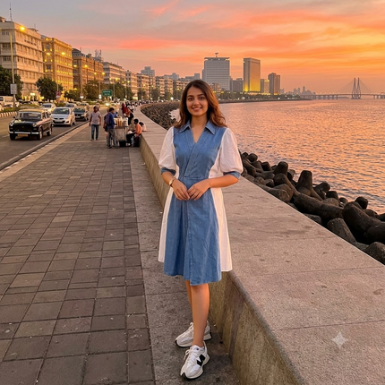 Contrast Panel Denim Dress