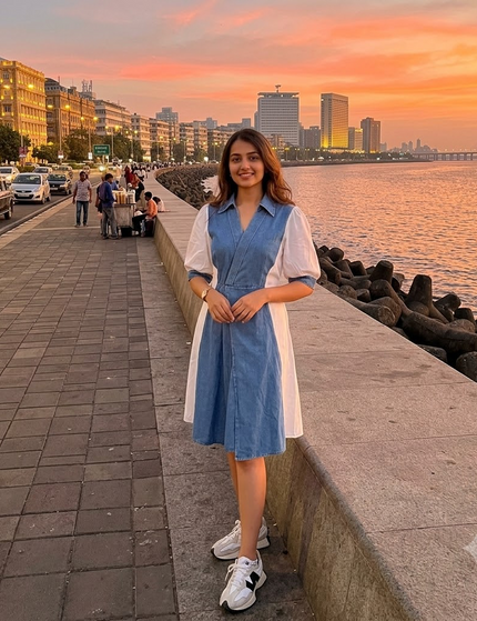 Contrast Panel Denim Dress