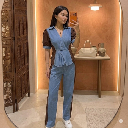 Denim Contrast Co-ord Set
