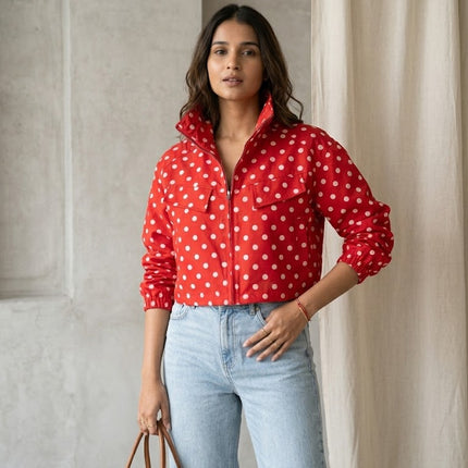 Polka Dot Cropped Jacket