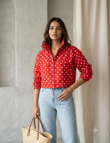 Polka Dot Cropped Jacket