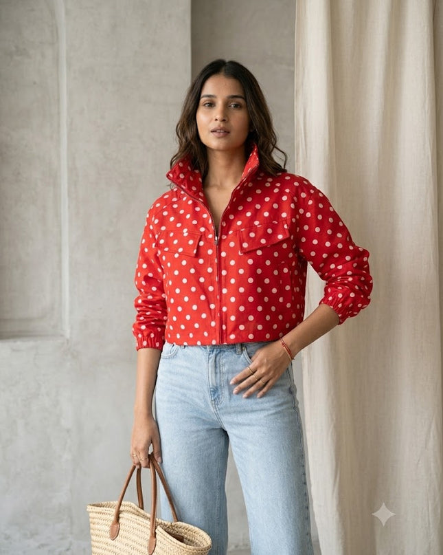Polka Dot Cropped Jacket