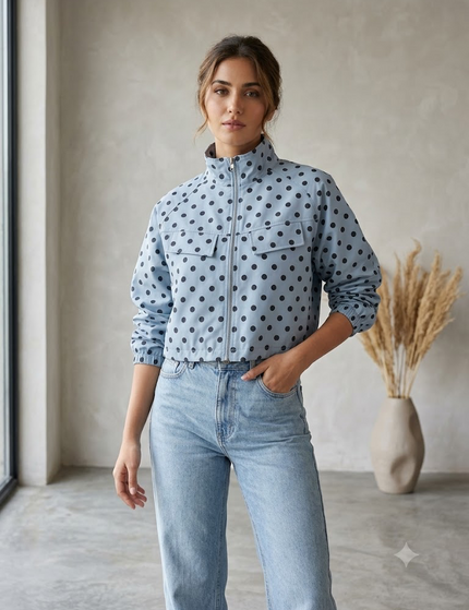Polka Dot Cropped Jacket