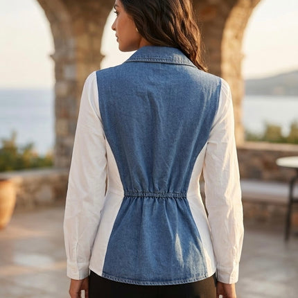 Denim Crystal Panel Top