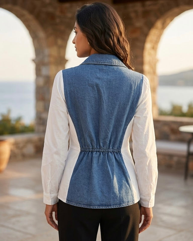 Denim Crystal Panel Top