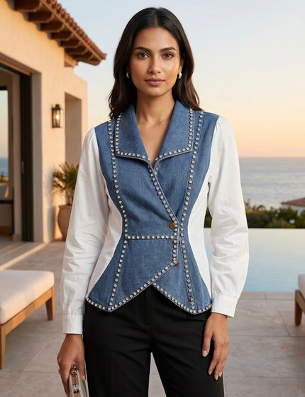 Denim Crystal Panel Top