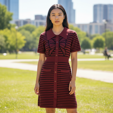 Chic Striped Bow Detail Dress