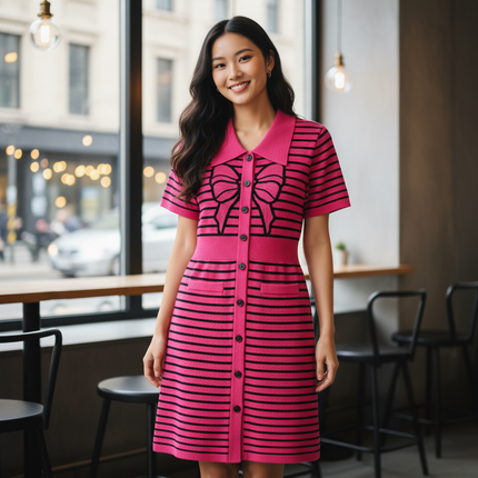 Chic Striped Bow Detail Dress